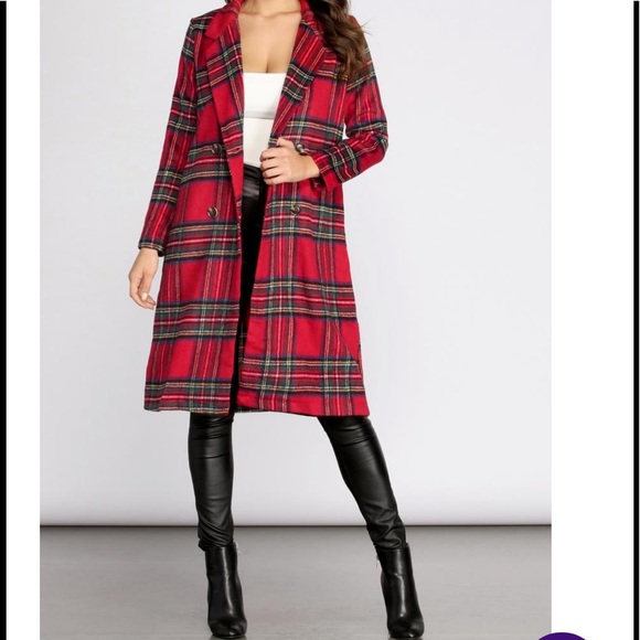 ROYAL PLAID LONG TRENCH COAT small NWT - Picture 1 of 9